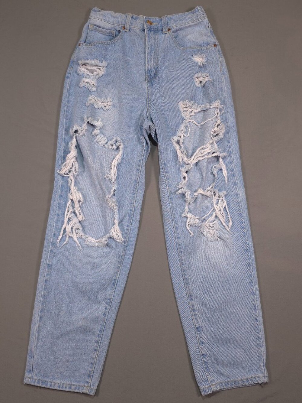 Wax Jean Collection M Light Wash Distressed High Rise Mom Jeans Elastic Waist